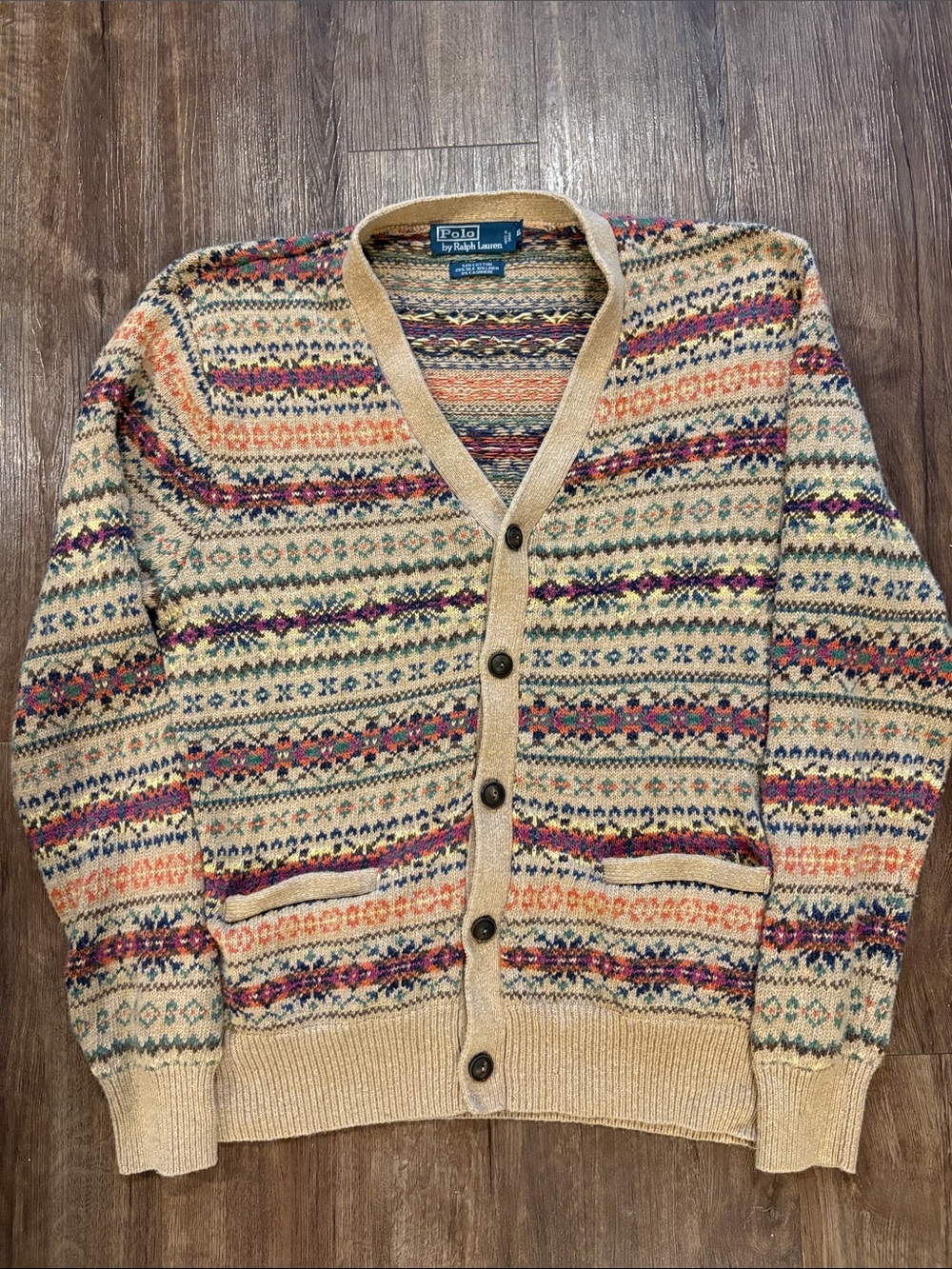 Polo Ralph Lauren Camel Fair Isle Knit Button Front Cardigan Men’s XL